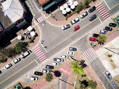 Road intersection drone top down